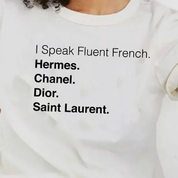 NEW White Fashion Designer Logo I Speak French Graphic Tee 100% Cotton T Shirt - Picture 4 of 5